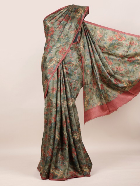 

Pothys Green Ethnic Motifs Printed Tussar Pure Silk Saree