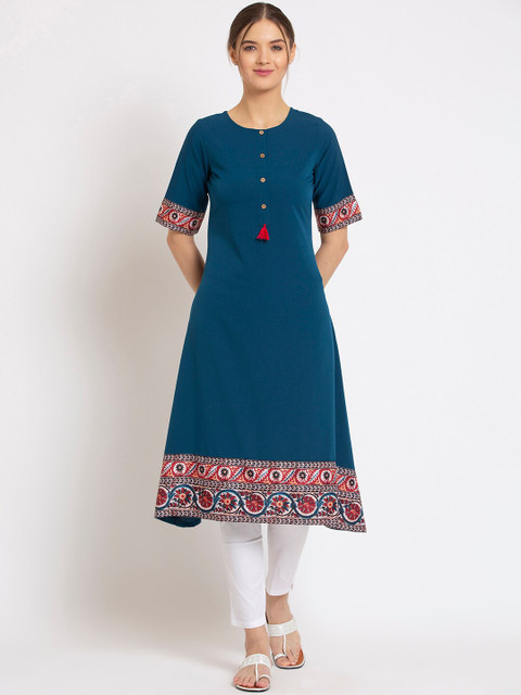 

ALC Creations Women Blue Ethnic Motifs Printed Crepe Kurta