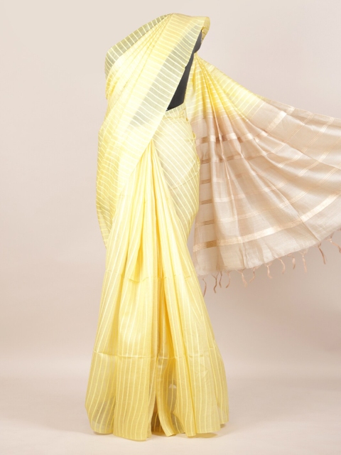 

Pothys Yellow Striped Tussar Pure Silk Saree