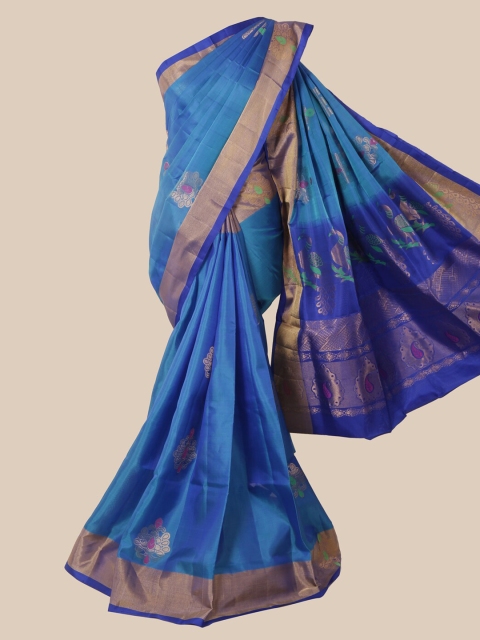 

Pothys Blue & Gold-Toned Pure Silk Woven Design Kanjeevaram Saree