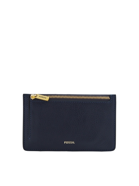 

Fossil Women Blue Textured Leather Card Holder