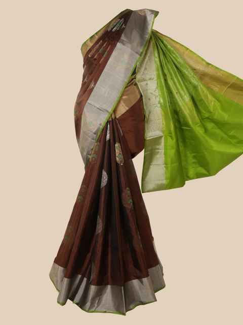 

Pothys Brown Ethnic Motifs Woven Design Kanjeevaram Pure Silk Saree