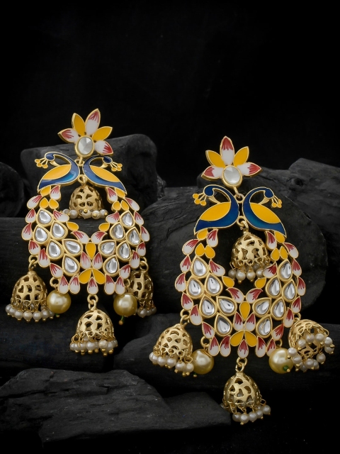 

Silvermerc Designs Yellow Contemporary Jhumkas