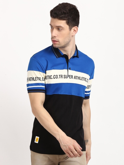 

V2 Value & Variety Men Black Striped Polo Collar T-shirt