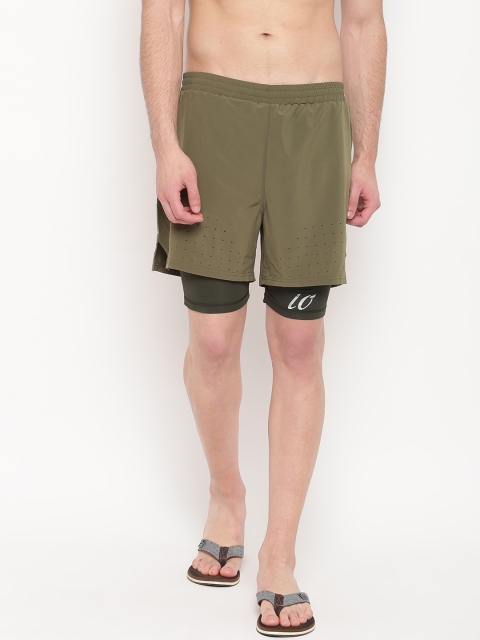 

iO Men Olive Green Solid Swim Shorts With Jammers