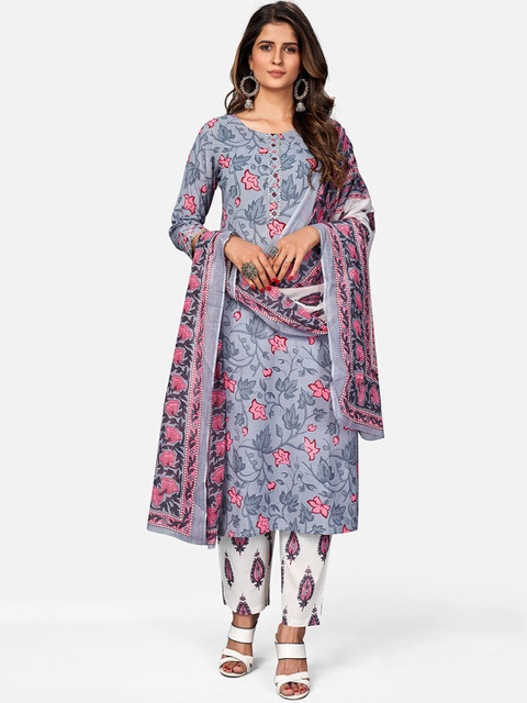 

Vbuyz Women Grey Ethnic Motifs Printed Regular A-Line Keyhole Neck Kurti with Palazzos &