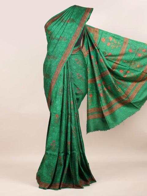 

Pothys Green & Pink Pure Silk Printed Tussar Saree