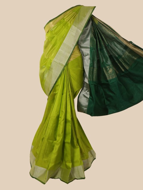 

Pothys Green & Silver-Toned Pure Silk Woven Design Kanjeevaram Saree