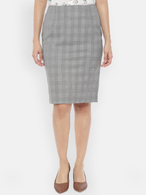 

Van Heusen Woman Women Grey Checked Pencil Knee-Length Skirt