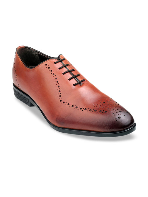 

MISSALI 1932 Men Tan-Brown Textured Leather Formal Oxfords