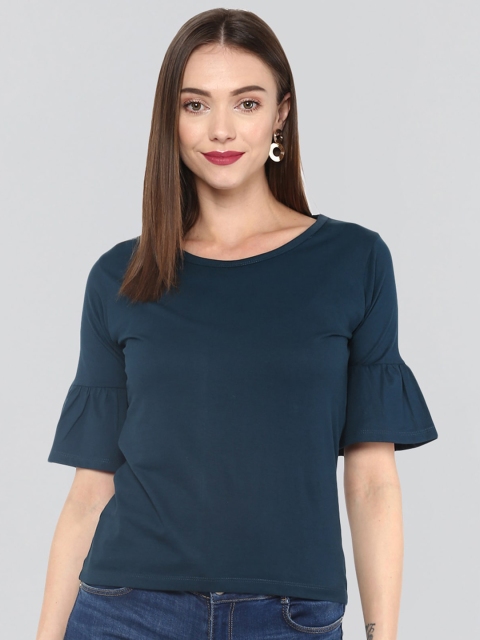 

The Dry State Women Navy Blue Pure Cotton Solid Round Neck Tops