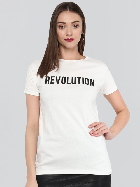 

The Dry State Women White & Black Pure Cotton Printed Round Neck T-shirt