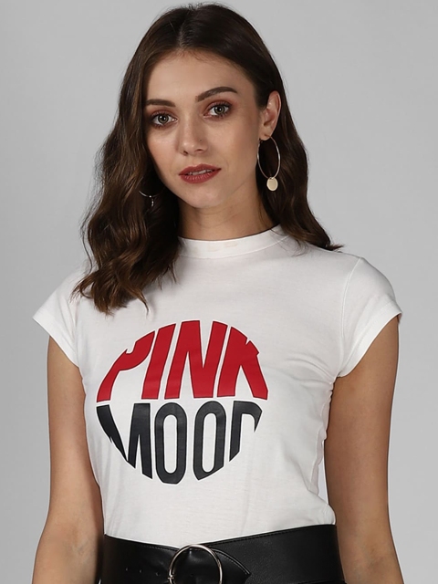 

The Dry State Women White & Red Pure Cotton Printed Round Neck T-shirt