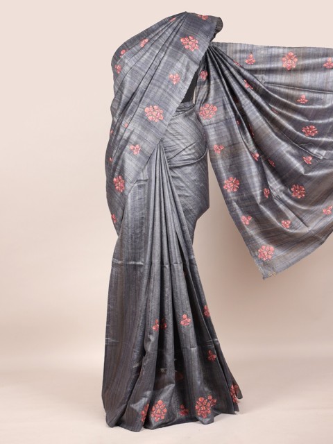 

Pothys Grey Floral Pure Tussar Silk Saree