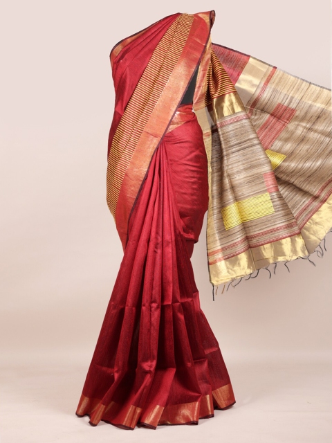 

Pothys Maroon Solid Pure Silk Saree
