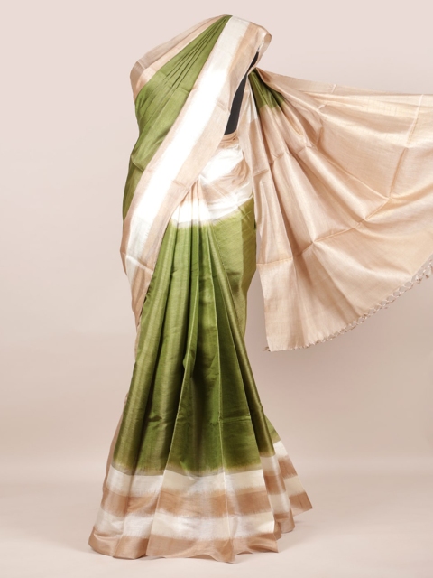 

Pothys Green & Beige Pure Silk Solid Saree