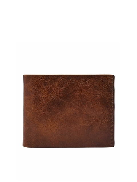 Fossil Men Brown Solid Leather Two Fold Wallet