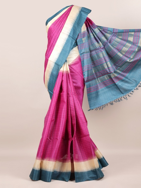 

Pothys Magenta & Blue Pure Silk Checked Saree