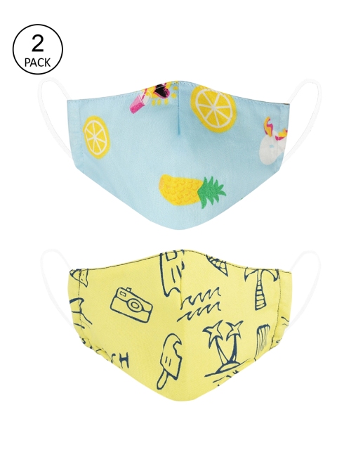 

VEA Kids Pack Of 2 Printed 3-Ply Reusable Premium Cotton Protective Outdoor Face Masks, Blue