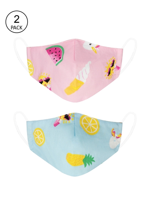 

VEA Kids Pack Of 2 Printed 3-Ply Cotton Reusable 5-Layered Protective Outdoor Masks, Pink