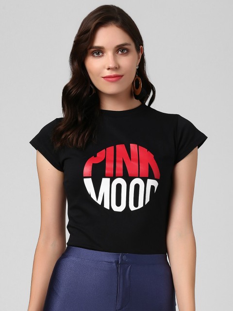 

The Dry State Women Black & Red Pure Cotton Printed Round Neck T-shirt