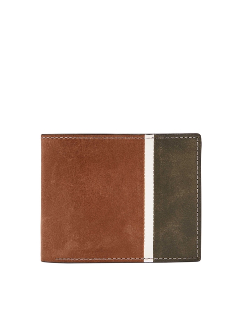 

Fossil Men Brown & Olive Green Colourblocked Leather Two Fold Wallet