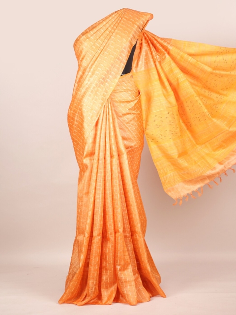 

Pothys Orange Pure Silk Woven Design Tussar Saree