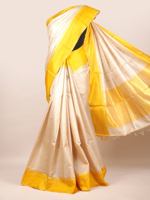 

Pothys Cream-Coloured Solid Pure Silk Saree