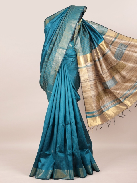 Pothys Blue & Gold-Toned Pure Silk Woven Design Saree