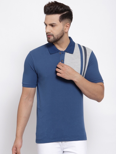 

Kalt Men Blue & Grey Melange Colourblocked Polo Collar T-shirt