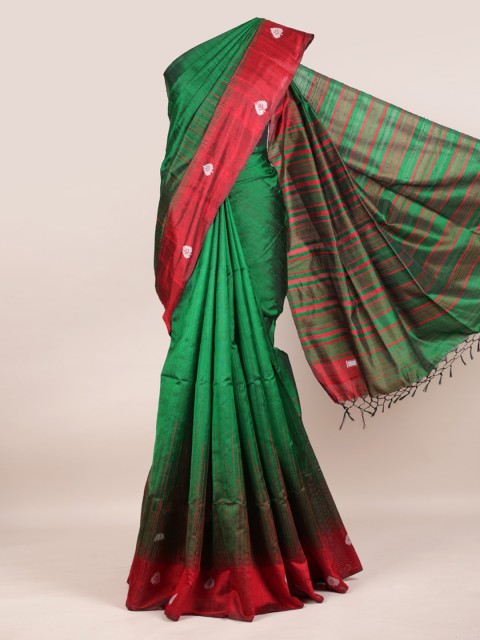 

Pothys Green & Red Pure Silk Solid Saree