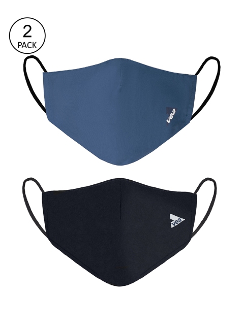 

VEA Unisex Pack Of 2 Solid 3-Ply Reusable Premium Cotton Protective Outdoor Face Masks, Blue
