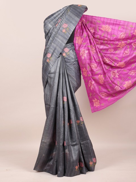 

Pothys Grey & Purple Pure Silk Printed Saree