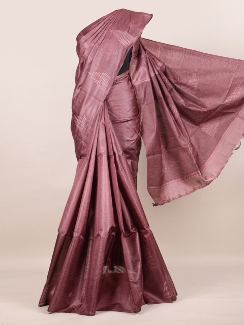 

Pothys Pink Pure Silk Solid Tussar Saree