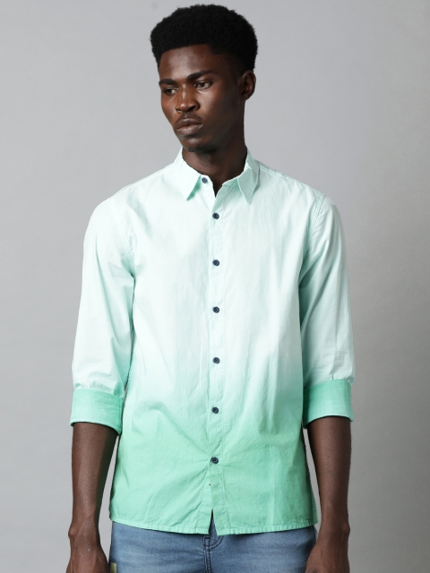 

Blue Saint Men Green Pure Cotton Slim Fit Ombre Casual Shirt