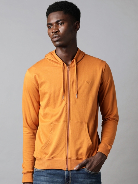 

Blue Saint Men Mustard Yellow Pure Cotton Solid Hooded Sweatshirt