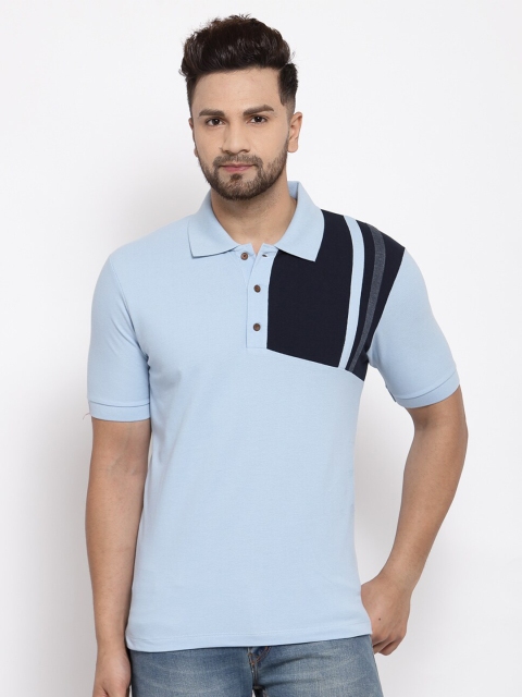 

Kalt Men Blue Colourblocked Polo Collar T-shirt