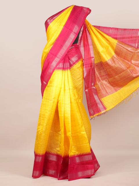 

Pothys Yellow Checked Pure Silk Saree
