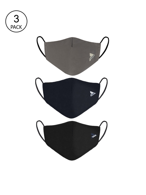 VEA Unisex Pack Of 3 Printed 3-Ply Cotton Reusable 5-Layered Protective Outdoor Masks, Grey