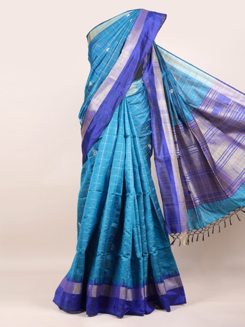 

Pothys Blue Checked Pure Silk Saree