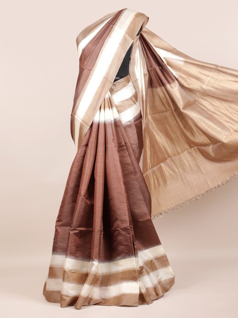 

Pothys Brown & White Pure Silk Solid Saree