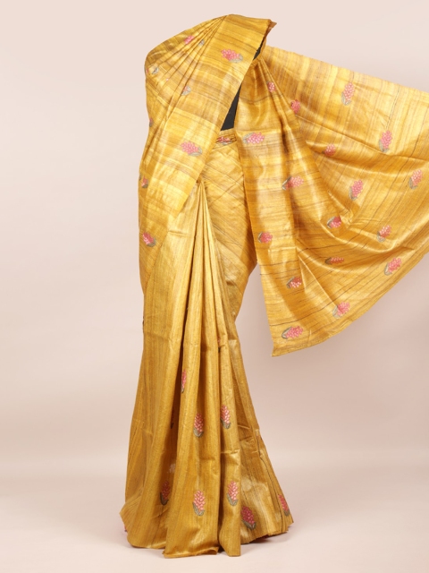 

Pothys Mustard Yellow Pure Tussar Silk Saree