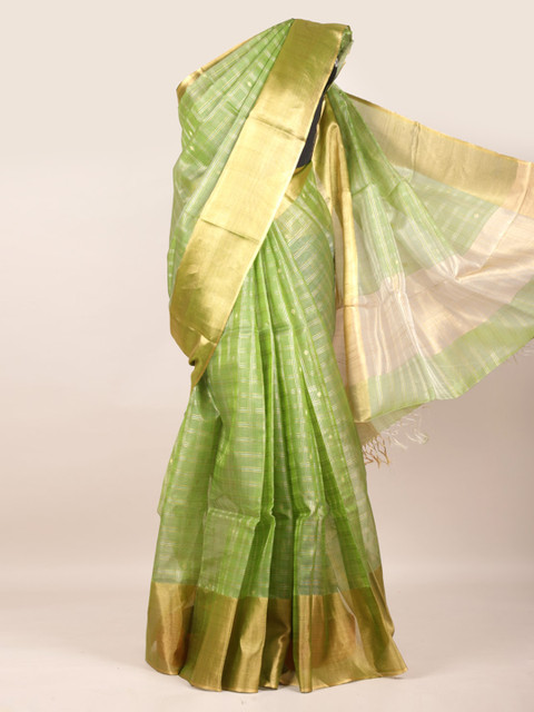 

Pothys Green Checked Zari Pure Silk Saree