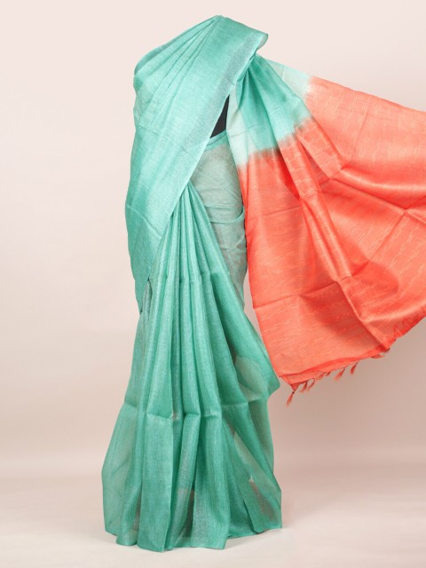 

Pothys Sea Green Striped Pure Silk Tussar Saree