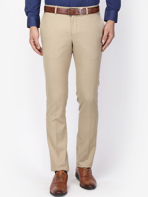 

Blackberrys Men Khaki Slim Fit Solid Formal Trousers
