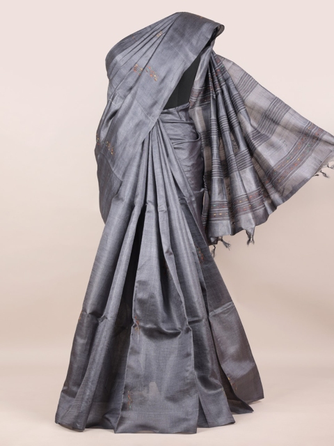 

Pothys Grey Pure Silk Woven Design Tussar Saree