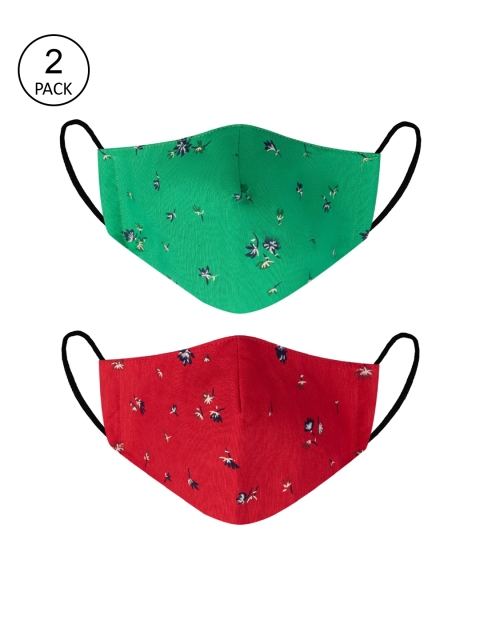 

VEA Pack Of 2 Red & Green Printed Cotton 3-Ply Reusable Outdoor Cloth Masks