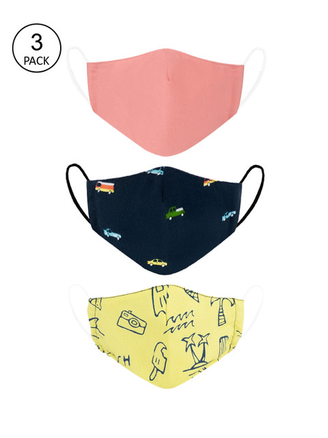 

VEA Kids Pack Of 3 Printed 3-Ply Reusable Premium Cotton Protective Outdoor Face Masks, Pink