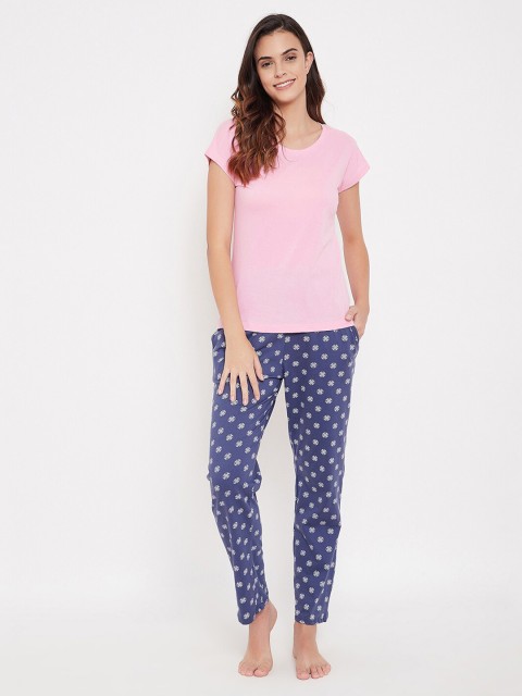 

Clovia Women Pink & Blue Solid Night Suit