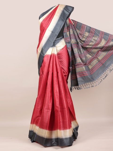 

Pothys Maroon Checked Pure Silk Saree